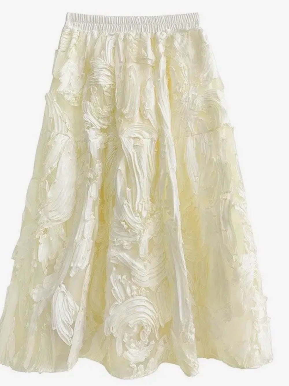 Ivory Textured 3D Pattern Mesh Midi Skirt